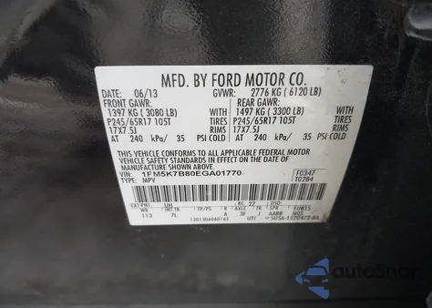 2014 Ford Explorer from USA, damaged, VIN 1FM5K7B80EGA01770